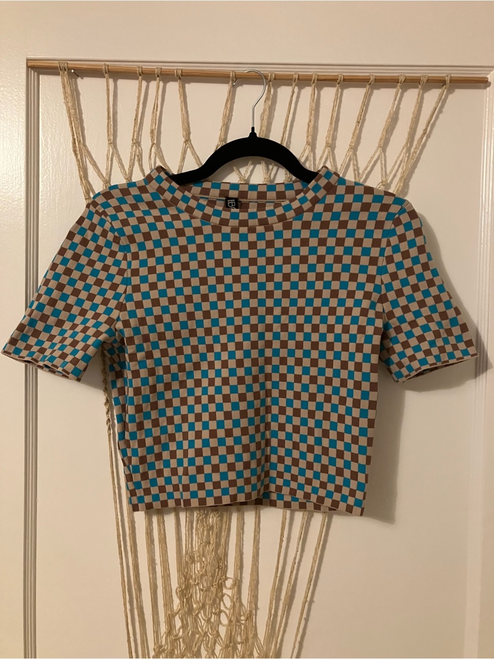 Cotton On Checkerboard Crop Top - Blue & Brown